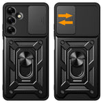 For Samsung Galaxy M35 5G Case with Slide Camera Lid PC+TPU Kickstand Phone Cover