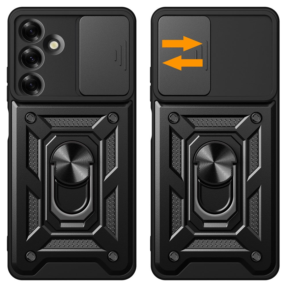 For Samsung Galaxy M35 5G Case with Slide Camera Lid PC+TPU Kickstand Phone Cover