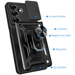 For Samsung Galaxy M35 5G Case with Slide Camera Lid PC+TPU Kickstand Phone Cover