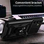 For Samsung Galaxy M35 5G Case with Slide Camera Lid PC+TPU Kickstand Phone Cover