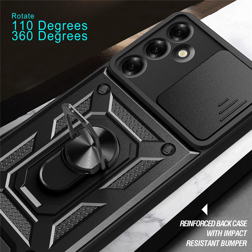 For Samsung Galaxy M35 5G Case with Slide Camera Lid PC+TPU Kickstand Phone Cover