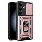 For Samsung Galaxy M35 5G Case with Slide Camera Lid PC+TPU Kickstand Phone Cover