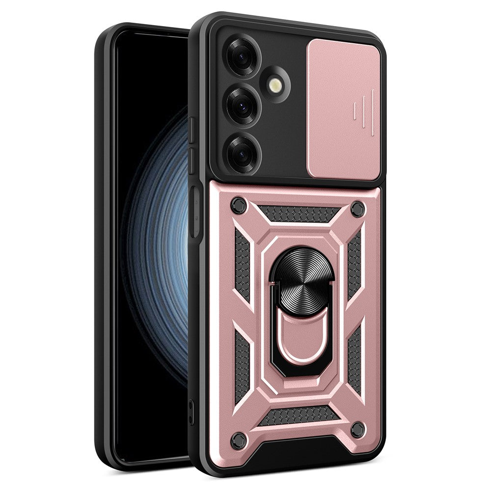 For Samsung Galaxy M35 5G Case with Slide Camera Lid PC+TPU Kickstand Phone Cover