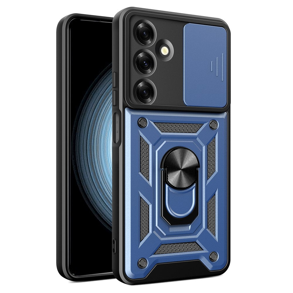 For Samsung Galaxy M35 5G Case with Slide Camera Lid PC+TPU Kickstand Phone Cover