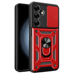 For Samsung Galaxy M35 5G Case with Slide Camera Lid PC+TPU Kickstand Phone Cover