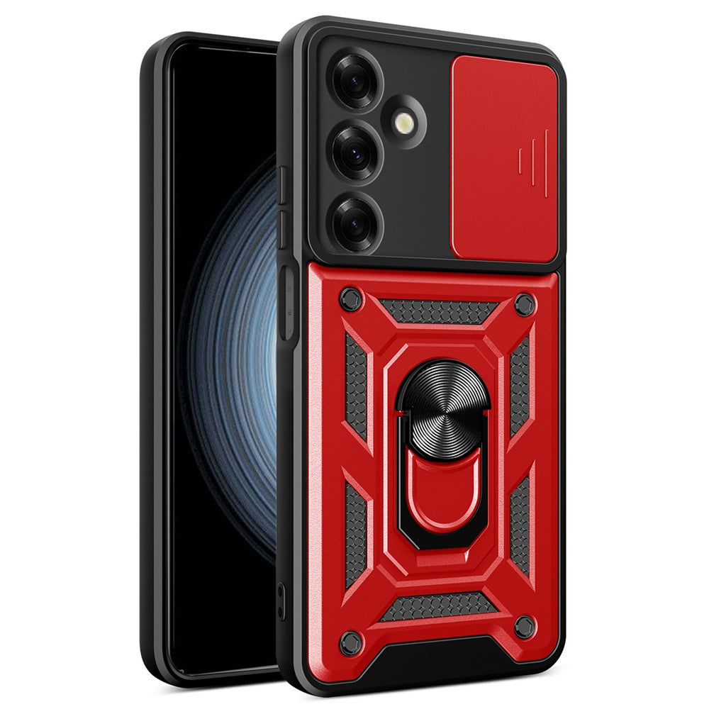 For Samsung Galaxy M35 5G Case with Slide Camera Lid PC+TPU Kickstand Phone Cover