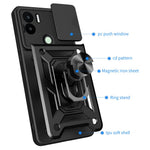 For Xiaomi Redmi A1+ 4G Case with Slide Camera Lid PC+TPU Kickstand Phone Cover