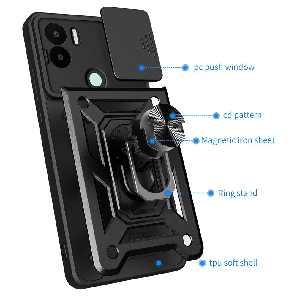 For Xiaomi Redmi A1+ 4G Case with Slide Camera Lid PC+TPU Kickstand Phone Cover
