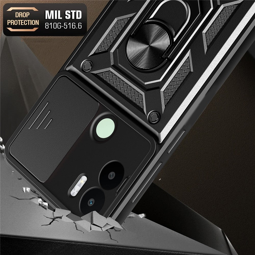 For Xiaomi Redmi A1+ 4G Case with Slide Camera Lid PC+TPU Kickstand Phone Cover