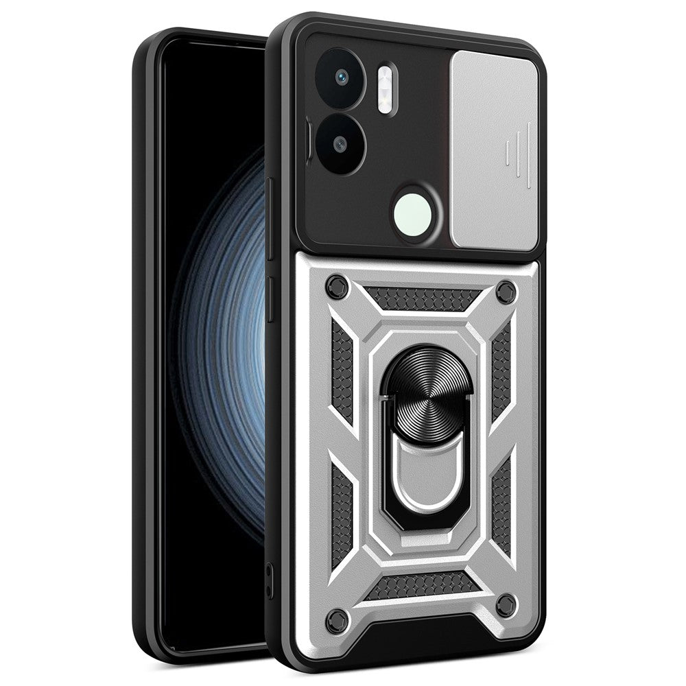 For Xiaomi Redmi A1+ 4G Case with Slide Camera Lid PC+TPU Kickstand Phone Cover