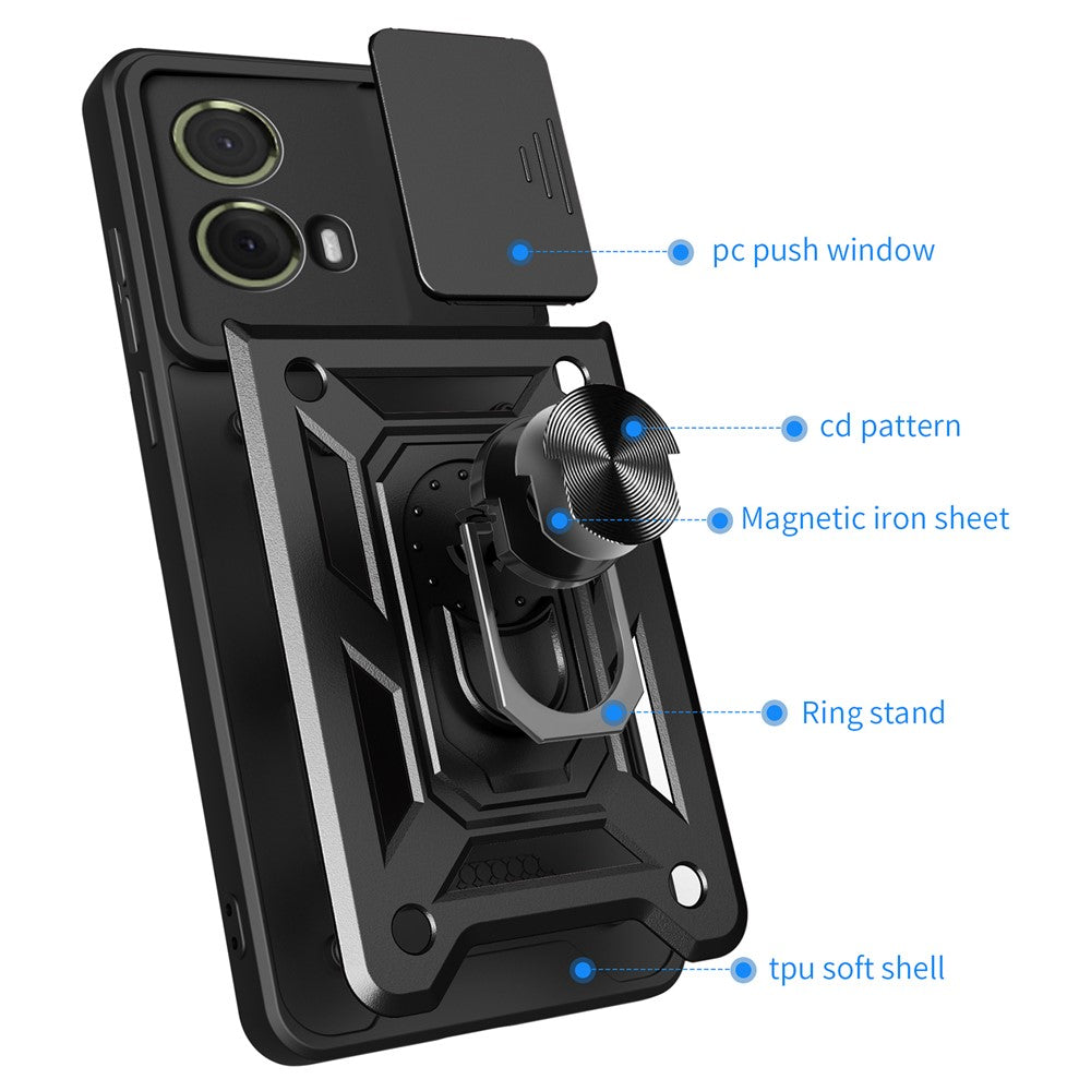 For Motorola Moto S50 Neo 5G / G85 5G Case with Slide Camera Lid PC+TPU Kickstand Phone Cover