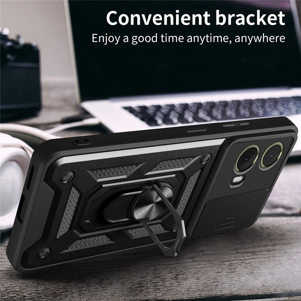 For Motorola Moto S50 Neo 5G / G85 5G Case with Slide Camera Lid PC+TPU Kickstand Phone Cover