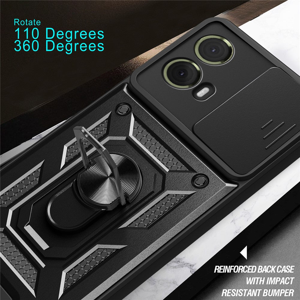 For Motorola Moto S50 Neo 5G / G85 5G Case with Slide Camera Lid PC+TPU Kickstand Phone Cover