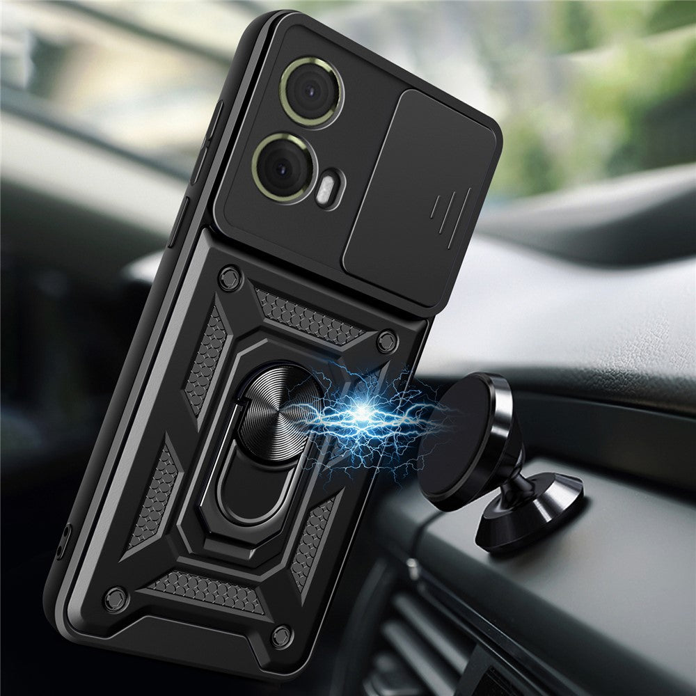For Motorola Moto S50 Neo 5G / G85 5G Case with Slide Camera Lid PC+TPU Kickstand Phone Cover