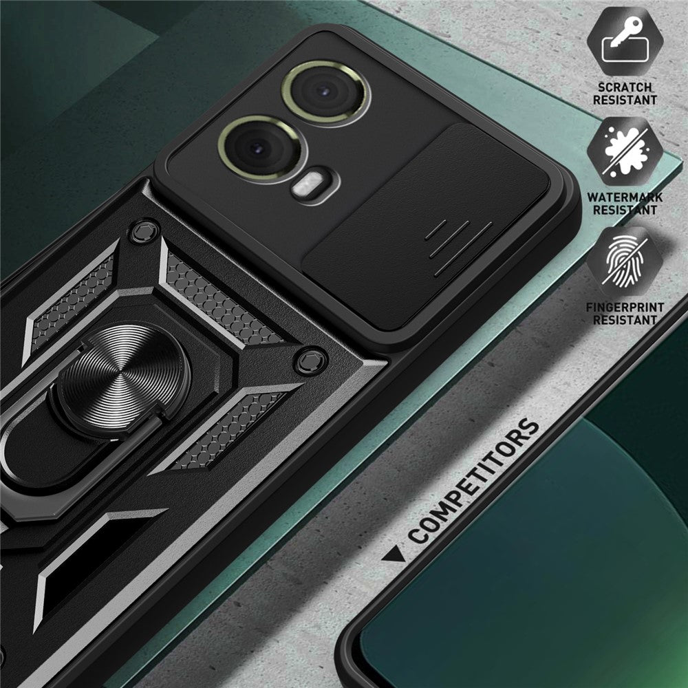 For Motorola Moto S50 Neo 5G / G85 5G Case with Slide Camera Lid PC+TPU Kickstand Phone Cover