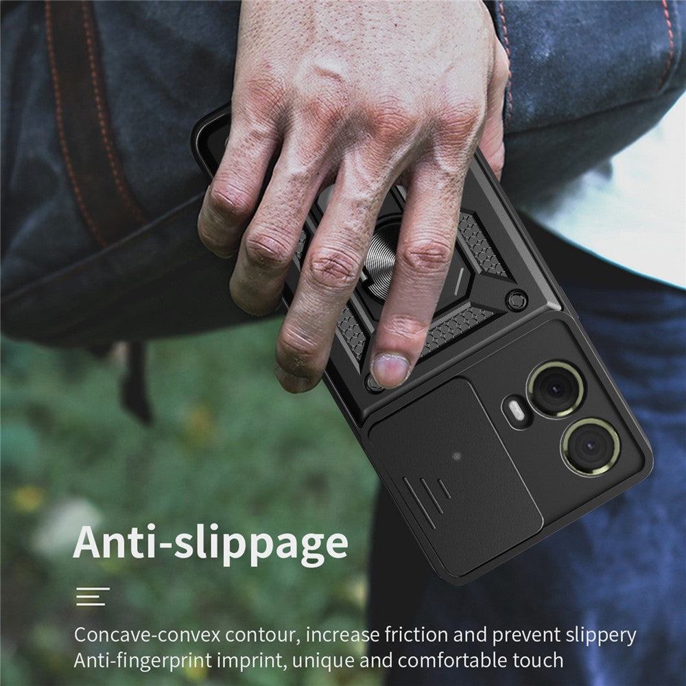 For Motorola Moto S50 Neo 5G / G85 5G Case with Slide Camera Lid PC+TPU Kickstand Phone Cover