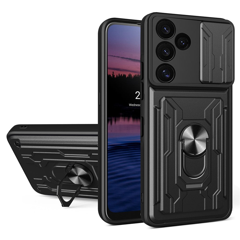 Til Samsung Galaxy S24 FE Etui PC+TPU Kickstand Telefon Bagcover med Kameraskyder
