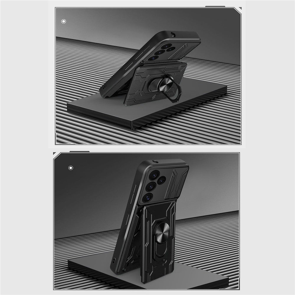 Til Samsung Galaxy S24 FE Etui PC+TPU Kickstand Telefon Bagcover med Kameraskyder