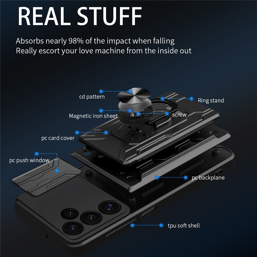 Til Samsung Galaxy S24 FE Etui PC+TPU Kickstand Telefon Bagcover med Kameraskyder