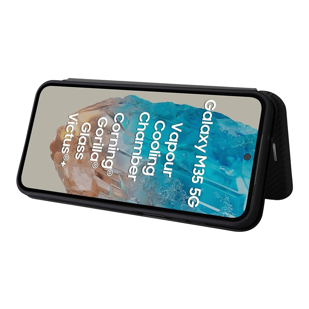 For Samsung Galaxy M35 5G Case Card Holder Carbon Fiber Texture Leather Cell Phone Cover
