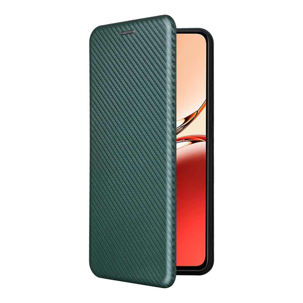 Oppo Reno12 F 5G-cover i kulfibertekstureret læder med mobilkvittering