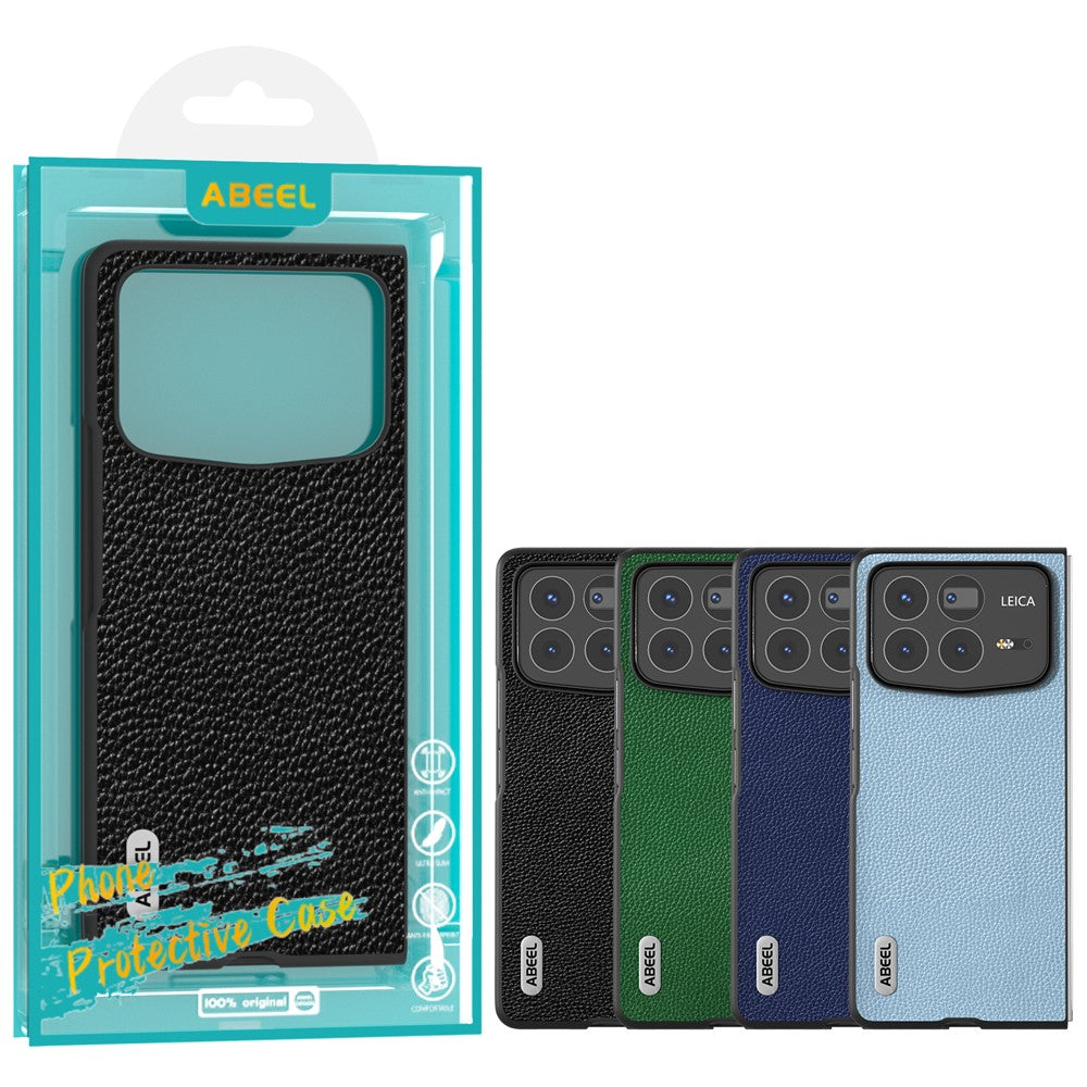 ABEEL For Xiaomi Mix Fold 4 5G Case Litchi Texture Genuine Cow Leather+PC Phone Cover