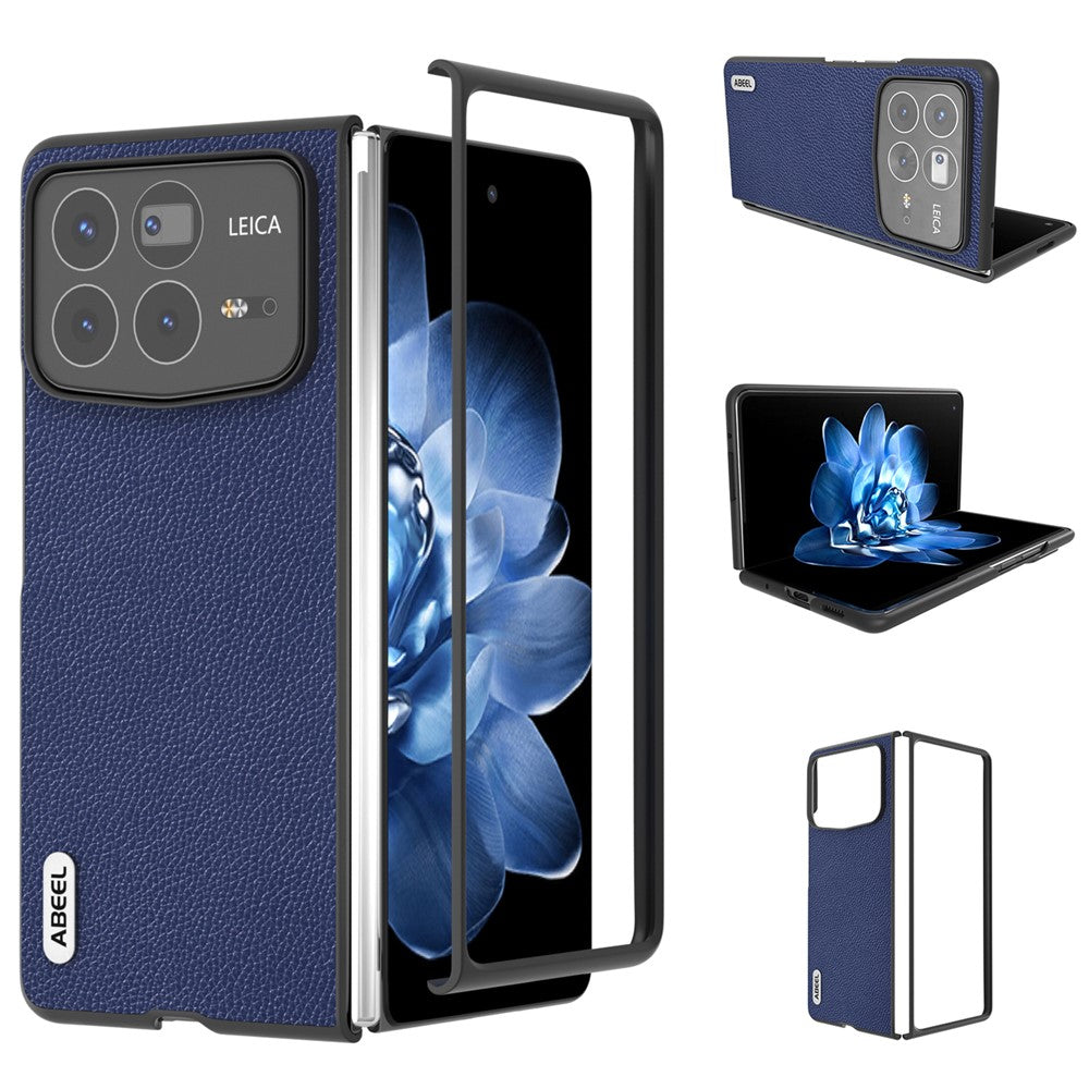 ABEEL For Xiaomi Mix Fold 4 5G Case Litchi Texture Genuine Cow Leather+PC Phone Cover