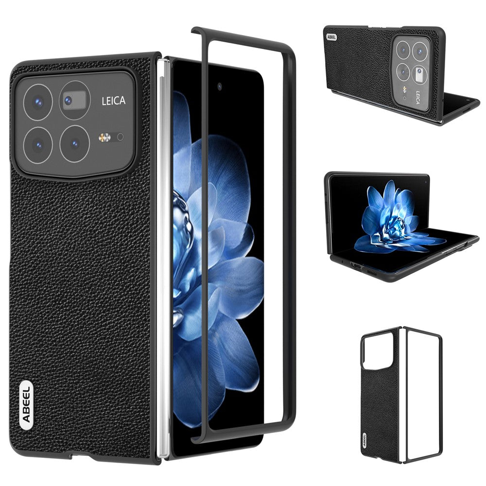 ABEEL For Xiaomi Mix Fold 4 5G Case Litchi Texture Genuine Cow Leather+PC Phone Cover