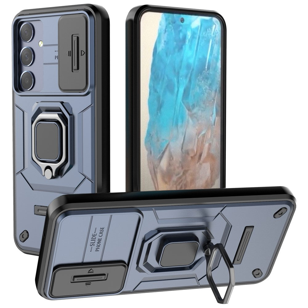 For Samsung Galaxy M35 5G Case PC+TPU Kickstand Phone Protector with Lens Cover