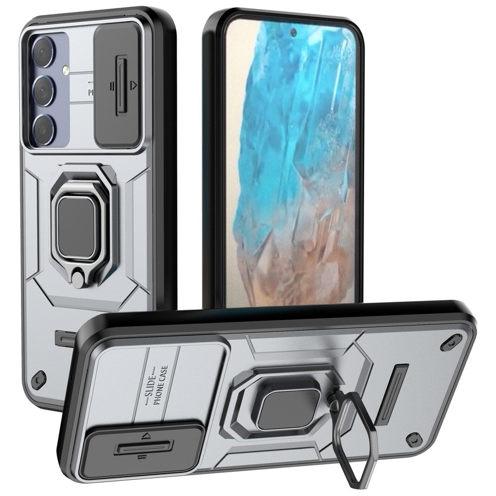 For Samsung Galaxy M35 5G Case PC+TPU Kickstand Phone Protector with Lens Cover