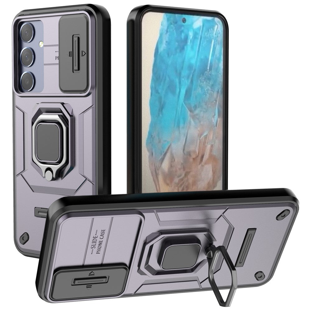 For Samsung Galaxy M35 5G Case PC+TPU Kickstand Phone Protector with Lens Cover