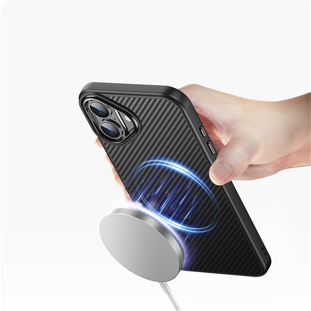 Til iPhone 16 Plus MagSafe-kompatibelt magnetisk cover i kulfibertekstur PC + TPU