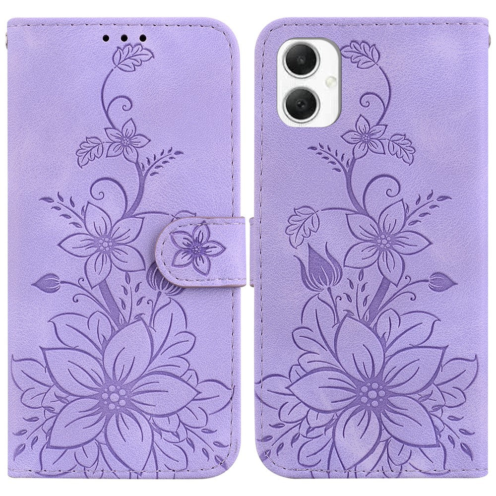 For Samsung Galaxy A06 4G Case Lily Flower Imprint Leather Phone Cover with Stand