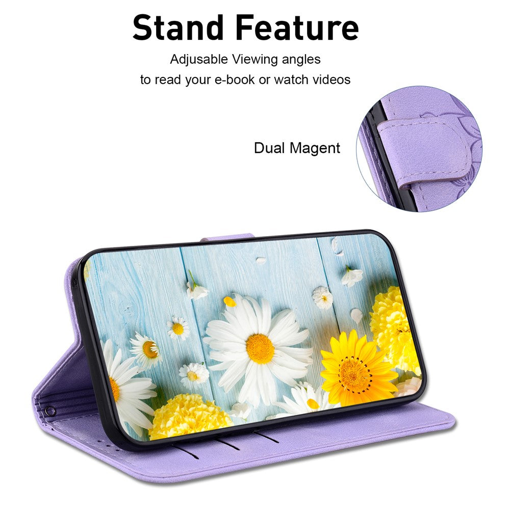 For Samsung Galaxy A06 4G Case Lily Flower Imprint Leather Phone Cover with Stand