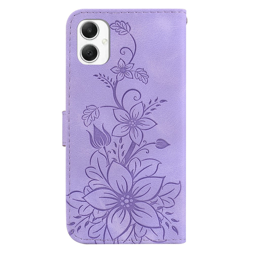 For Samsung Galaxy A06 4G Case Lily Flower Imprint Leather Phone Cover with Stand