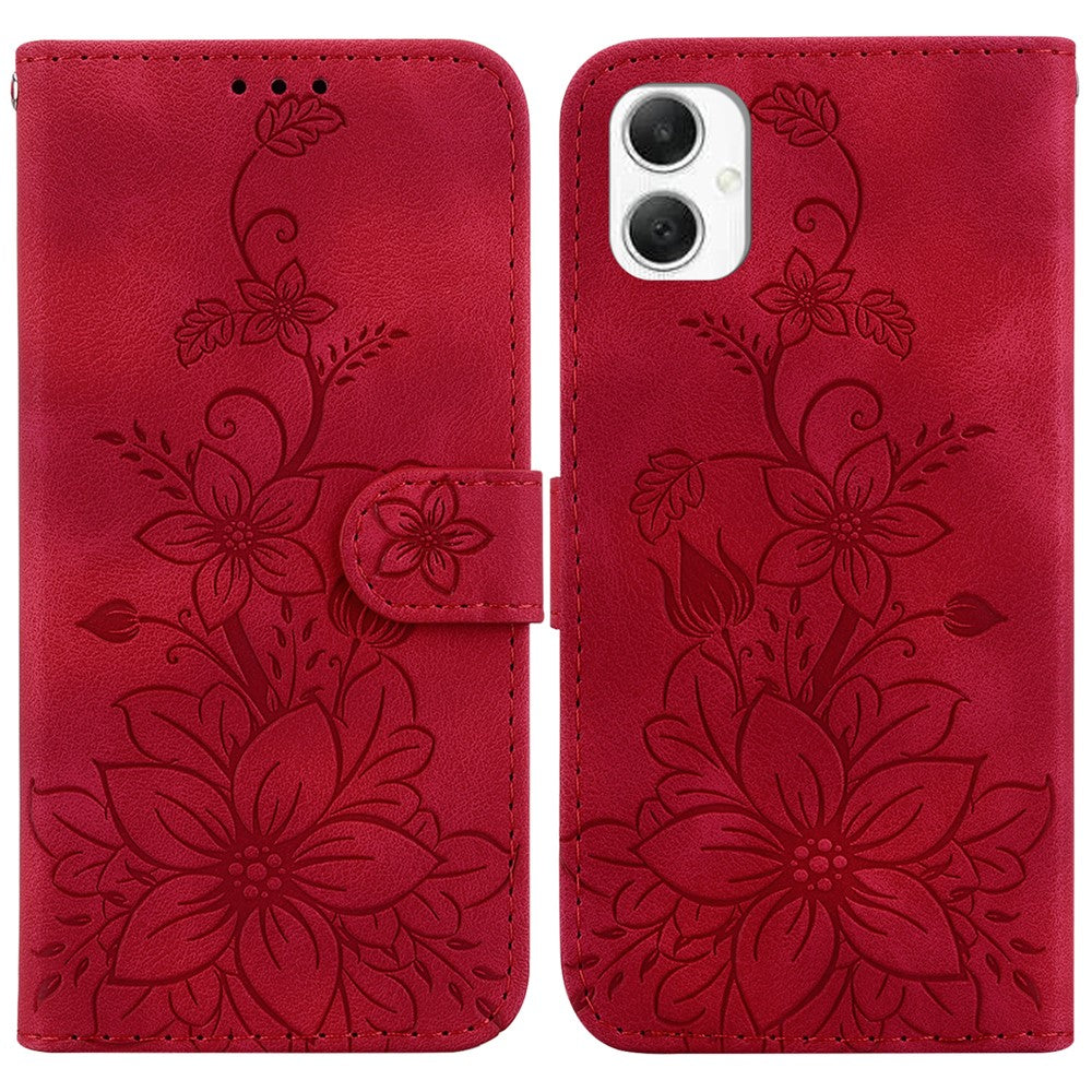For Samsung Galaxy A06 4G Case Lily Flower Imprint Leather Phone Cover with Stand