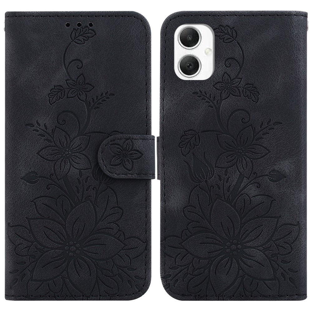 For Samsung Galaxy A06 4G Case Lily Flower Imprint Leather Phone Cover with Stand