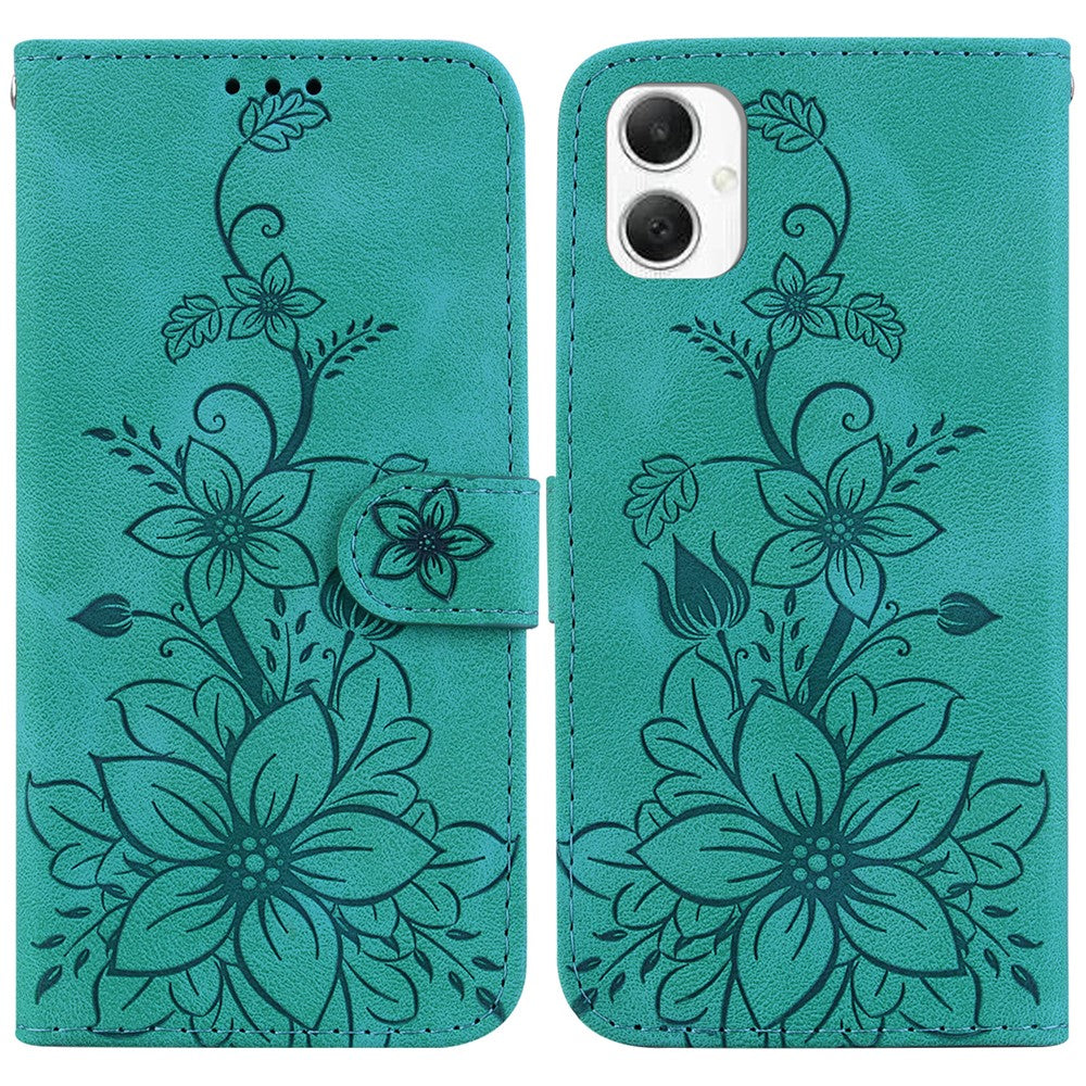 For Samsung Galaxy A06 4G Case Lily Flower Imprint Leather Phone Cover with Stand