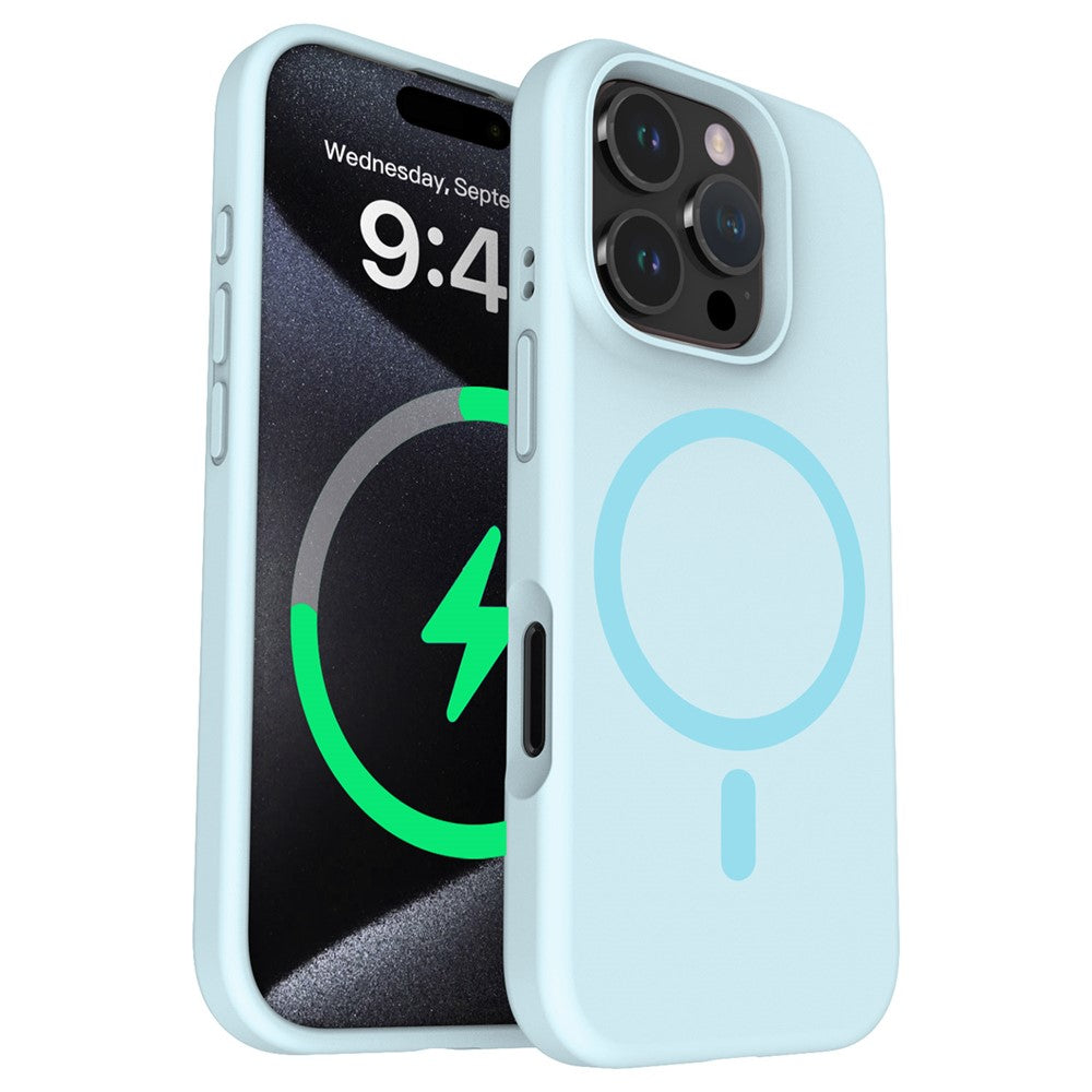 Til iPhone 16 Pro Magnetisk Cover med Mikrofiberfor PC+Flydende Silikone Telefoncover