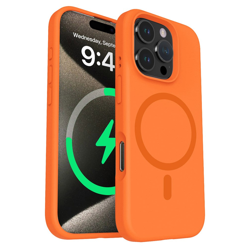 Til iPhone 16 Pro Magnetisk Cover med Mikrofiberfor PC+Flydende Silikone Telefoncover