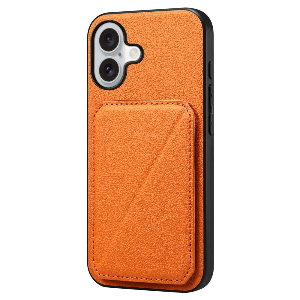 DENIOR D04 For iPhone 16 Case Dual Card Slots Leather+PC+TPU Kickstand Phone Cover