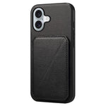 DENIOR D04 For iPhone 16 Case Dual Card Slots Leather+PC+TPU Kickstand Phone Cover