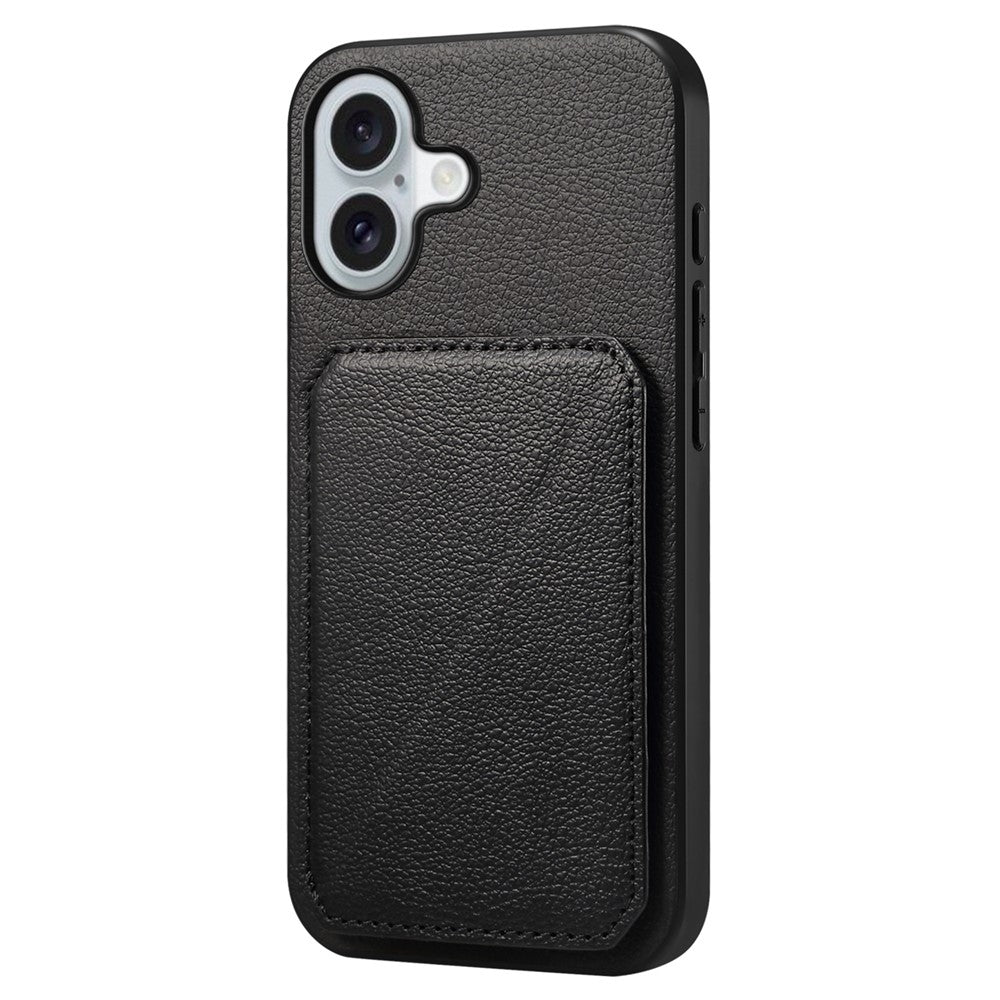 DENIOR D04 For iPhone 16 Case Dual Card Slots Leather+PC+TPU Kickstand Phone Cover