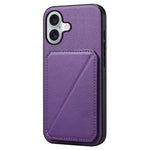 DENIOR D04 For iPhone 16 Case Dual Card Slots Leather+PC+TPU Kickstand Phone Cover