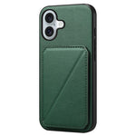 DENIOR D04 For iPhone 16 Case Dual Card Slots Leather+PC+TPU Kickstand Phone Cover