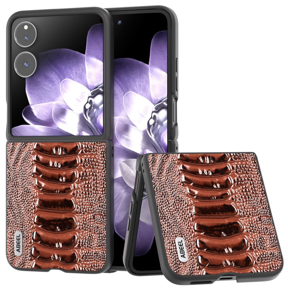 ABEEL For Xiaomi Mix Flip 5G Case Genuine Cow Leather Coated PC Phone Cover Crocodile Texture