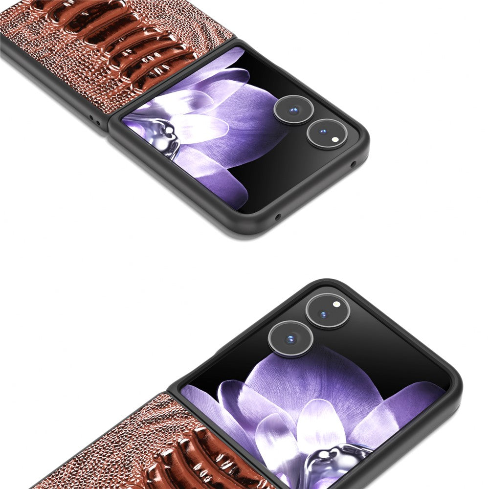 ABEEL For Xiaomi Mix Flip 5G Case Genuine Cow Leather Coated PC Phone Cover Crocodile Texture