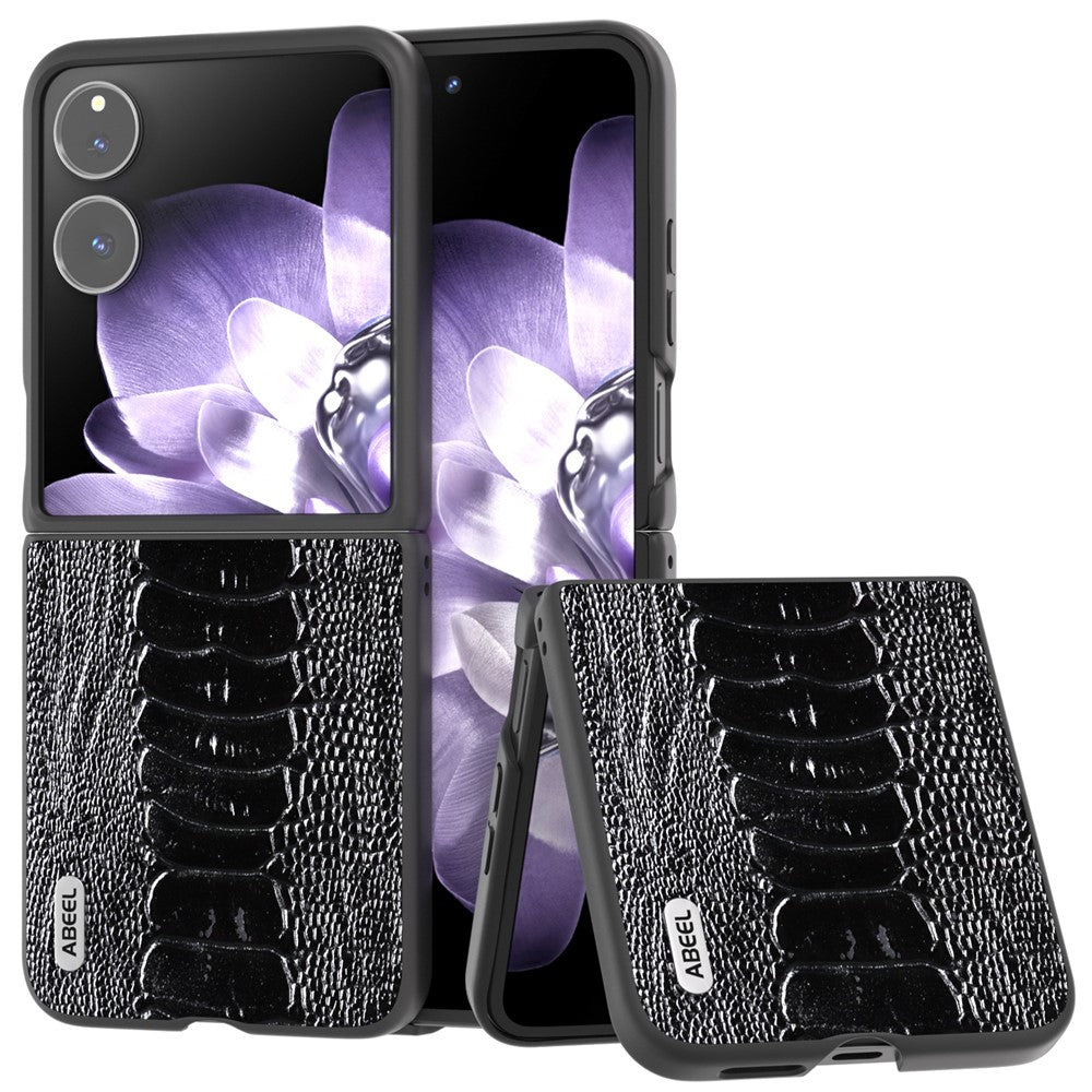 ABEEL For Xiaomi Mix Flip 5G Case Genuine Cow Leather Coated PC Phone Cover Crocodile Texture