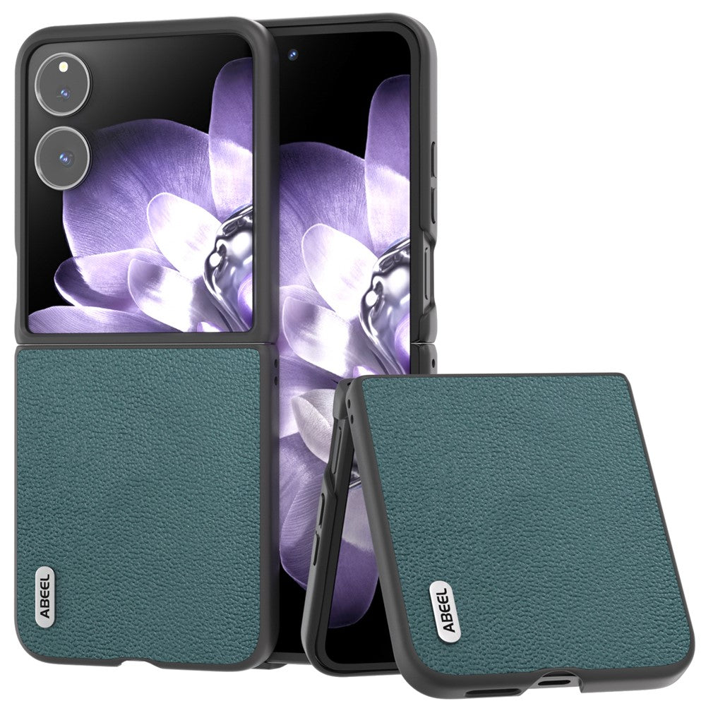ABEEL cover til Xiaomi Mix Flip 5G i ægte læder med kulfiberbelægning, hårdt PC-materiale og foldbart mobilcover