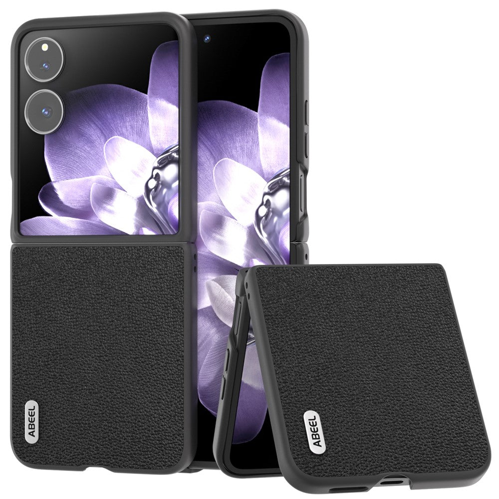 ABEEL cover til Xiaomi Mix Flip 5G i ægte læder med kulfiberbelægning, hårdt PC-materiale og foldbart mobilcover